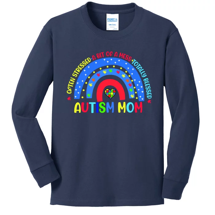 Autism Mom Rainbow Totally Blessed Awareness Love Puzzle Kids Long Sleeve Shirt