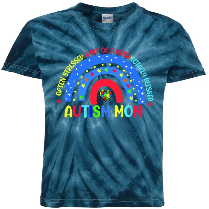 Autism Mom Rainbow Totally Blessed Awareness Love Puzzle Kids Tie-Dye T-Shirt