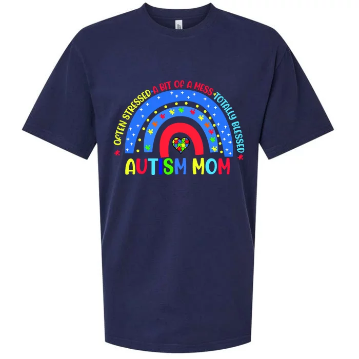 Autism Mom Rainbow Totally Blessed Awareness Love Puzzle Sueded Cloud Jersey T-Shirt