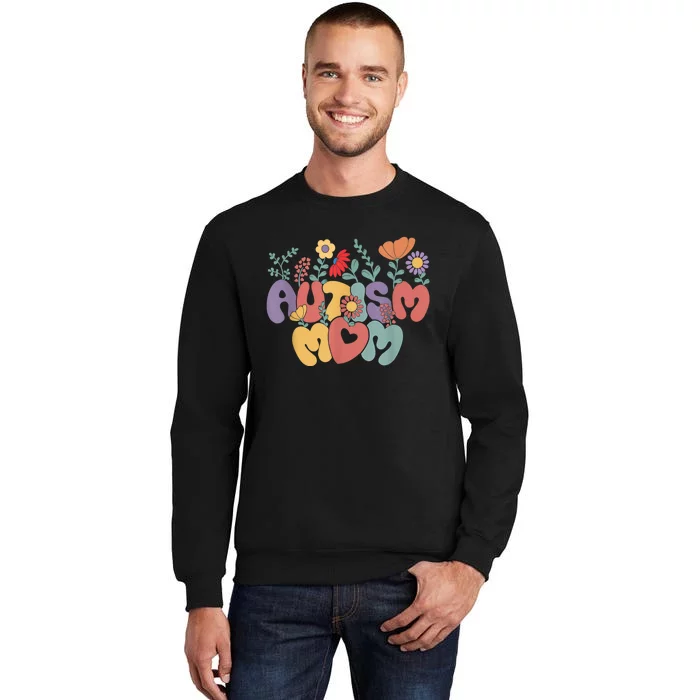 Autism Mom Retro Vintage Groovy Autism Awareness Tall Sweatshirt