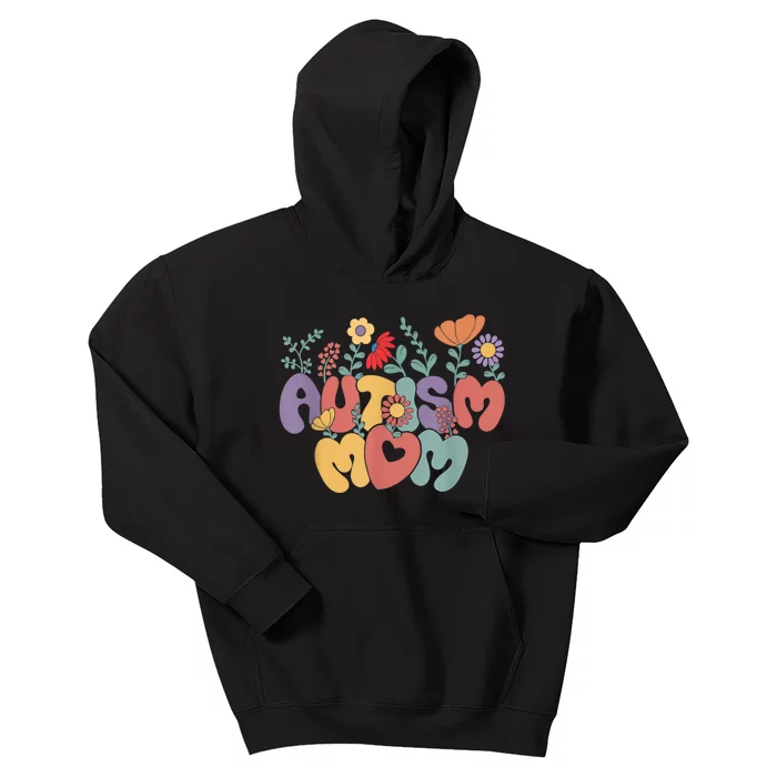 Autism Mom Retro Vintage Groovy Autism Awareness Kids Hoodie