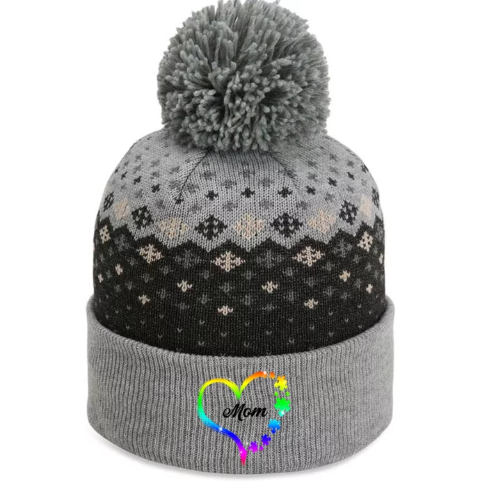 Autism Mom Rainbow Heart The Baniff Cuffed Pom Beanie