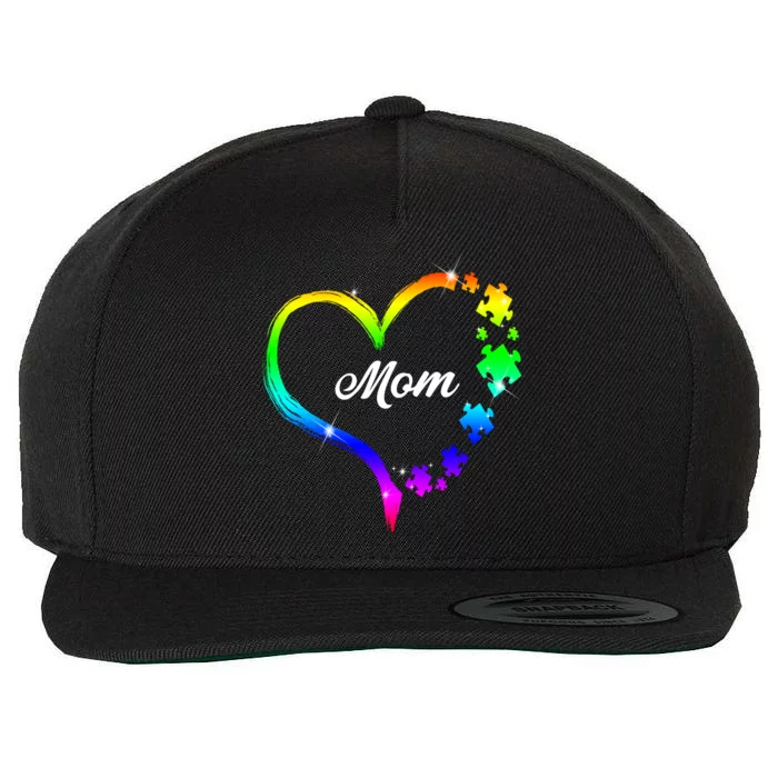 Autism Mom Rainbow Heart Wool Snapback Cap