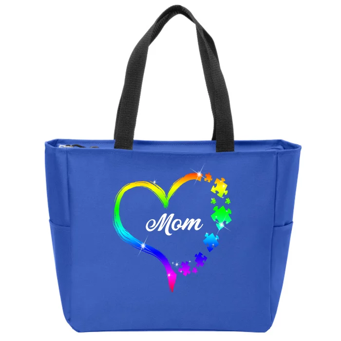 Autism Mom Rainbow Heart Zip Tote Bag