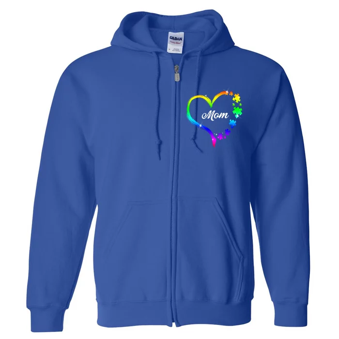 Autism Mom Rainbow Heart Full Zip Hoodie