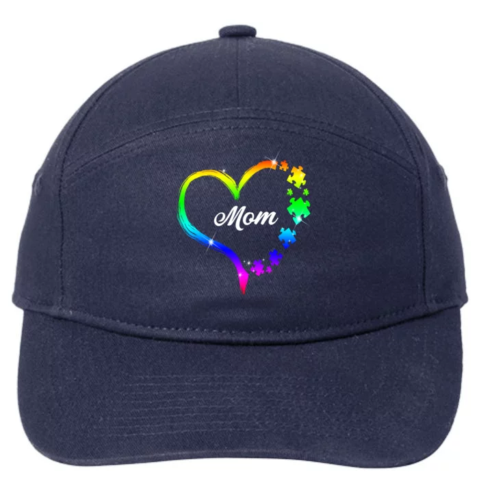 Autism Mom Rainbow Heart 7-Panel Snapback Hat