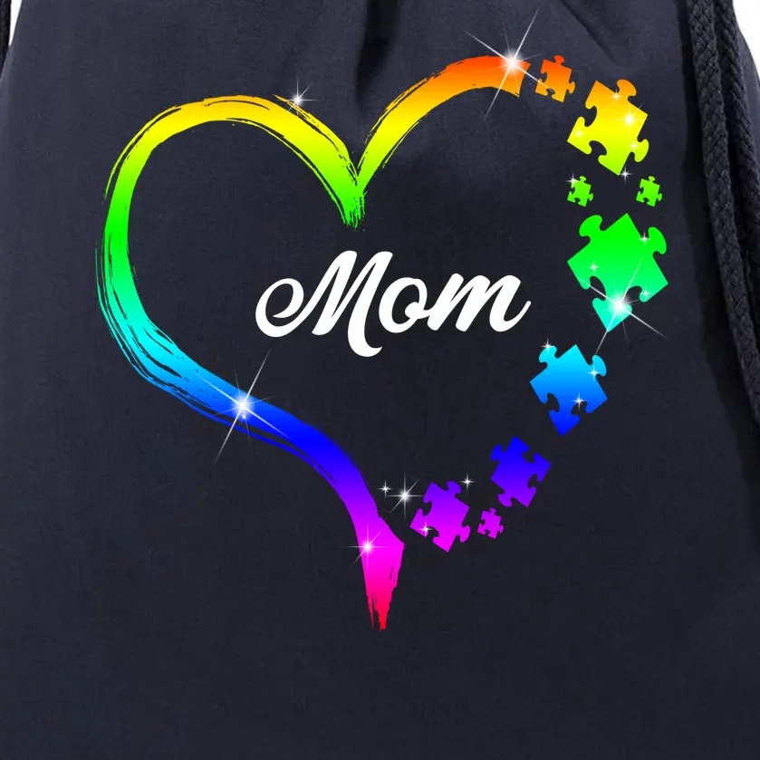 Autism Mom Rainbow Heart Drawstring Bag