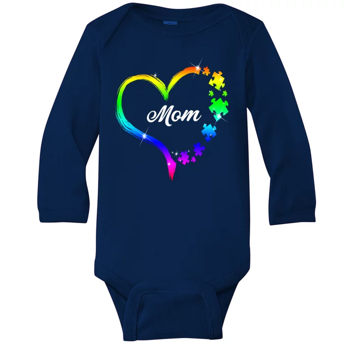 Autism Mom Rainbow Heart Baby Long Sleeve Bodysuit