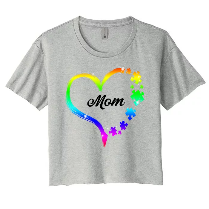 Autism Mom Rainbow Heart Women's Crop Top Tee