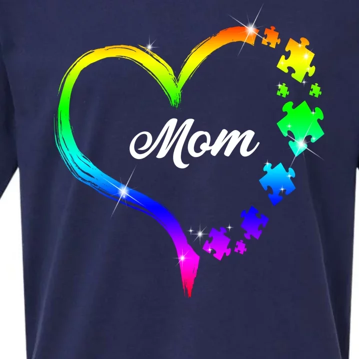 Autism Mom Rainbow Heart Sueded Cloud Jersey T-Shirt