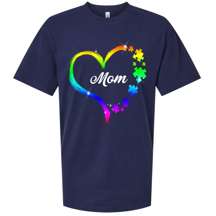 Autism Mom Rainbow Heart Sueded Cloud Jersey T-Shirt