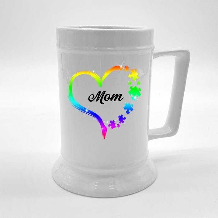 Autism Mom Rainbow Heart Front & Back Beer Stein