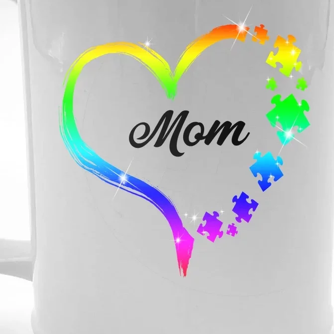 Autism Mom Rainbow Heart Front & Back Beer Stein