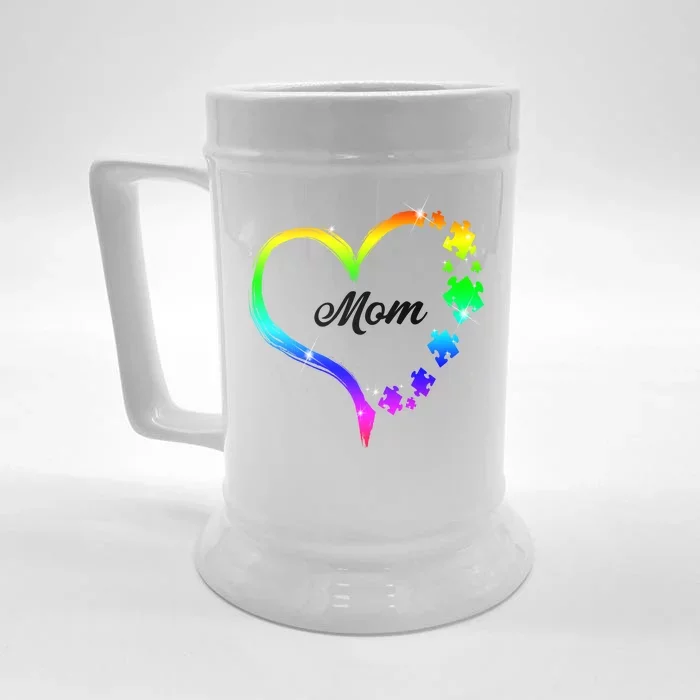 Autism Mom Rainbow Heart Front & Back Beer Stein