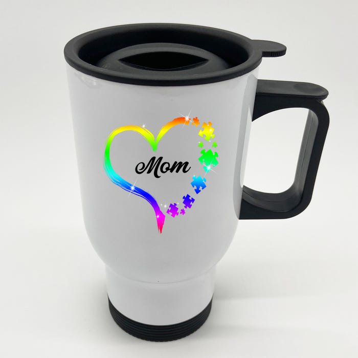 Autism Mom Rainbow Heart Front & Back Stainless Steel Travel Mug