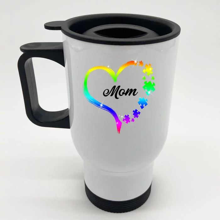 Autism Mom Rainbow Heart Front & Back Stainless Steel Travel Mug