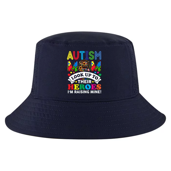 Autism Mom Raising Hero Groovy Messy Bun Autism Awareness Gift Cool Comfort Performance Bucket Hat