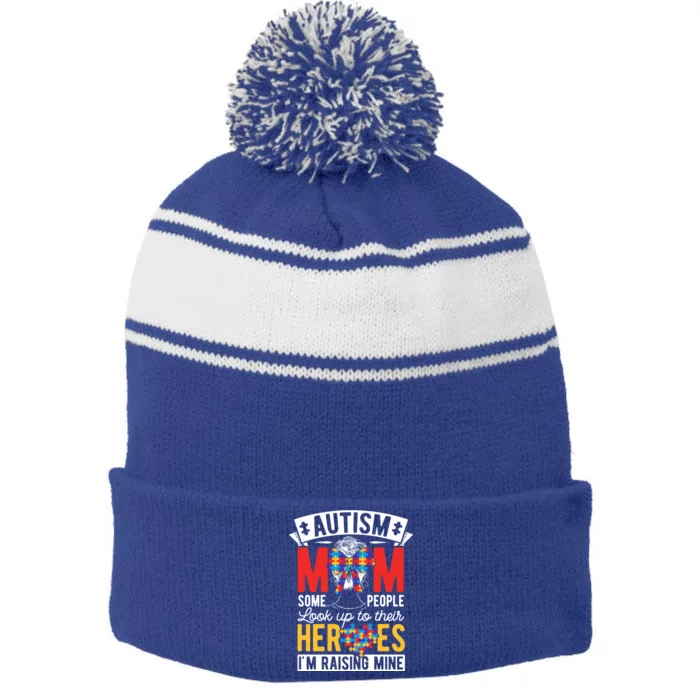 Autism Mom: Raising My Hero Autism Awareness Mom Gift Stripe Pom Pom Beanie