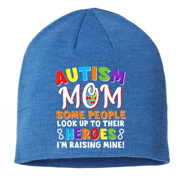 Autism Mom Raising My Son Hero Autism Awareness Ribbon Great Gift 8 1/2in Sustainable Knit Beanie