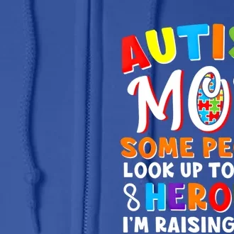 Autism Mom Raising My Son Hero Autism Awareness Ribbon Great Gift Full Zip Hoodie