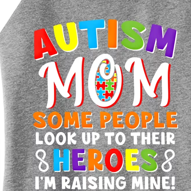 Autism Mom Raising My Son Hero Autism Awareness Ribbon Great Gift Women’s Perfect Tri Rocker Tank