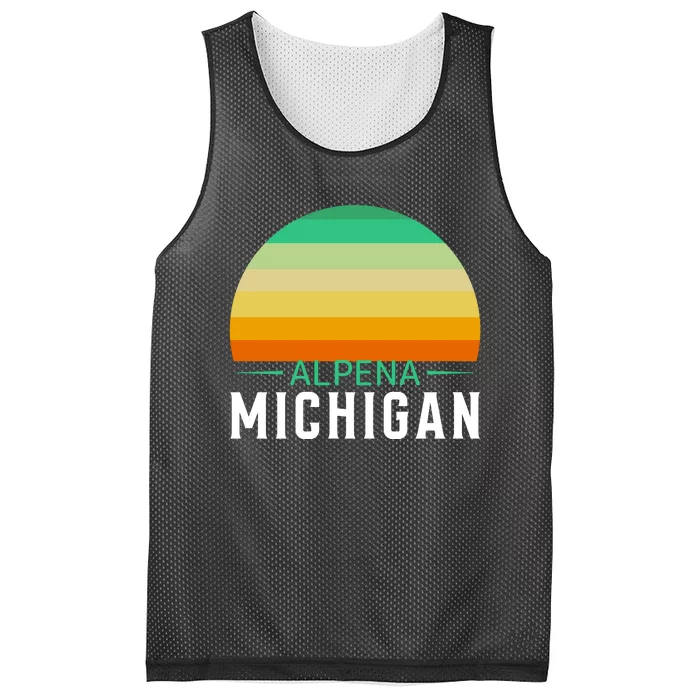 Alpena Michigan Retro Sunset Mesh Reversible Basketball Jersey Tank