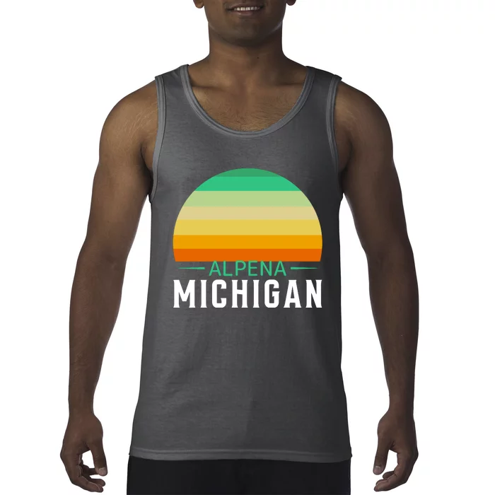 Alpena Michigan Retro Sunset Tank Top