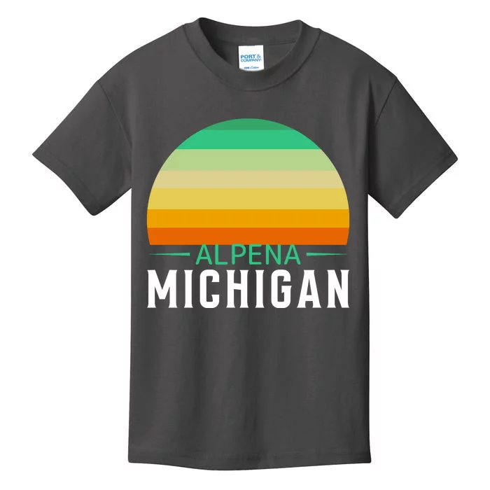 Alpena Michigan Retro Sunset Kids T-Shirt