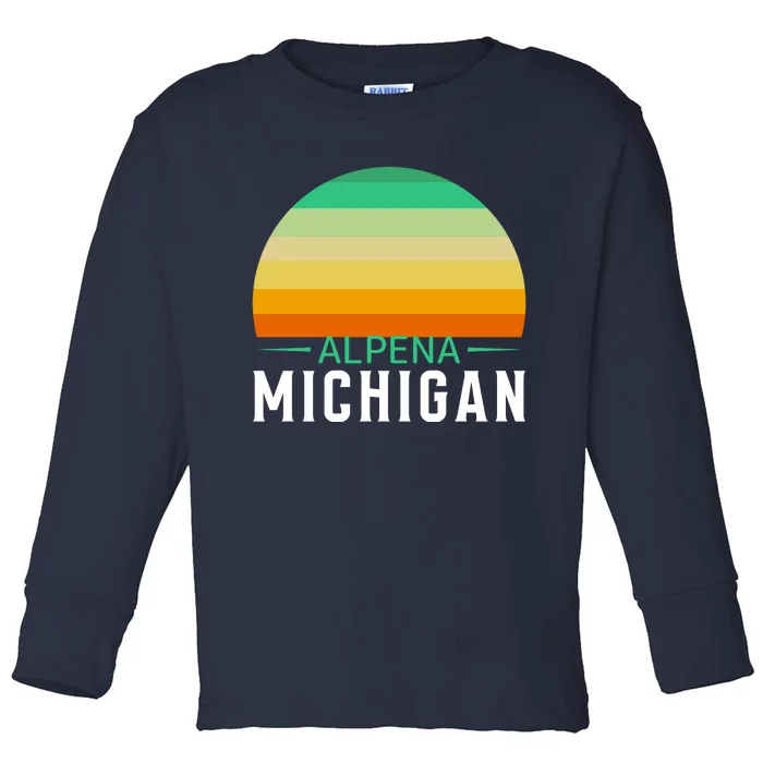 Alpena Michigan Retro Sunset Toddler Long Sleeve Shirt