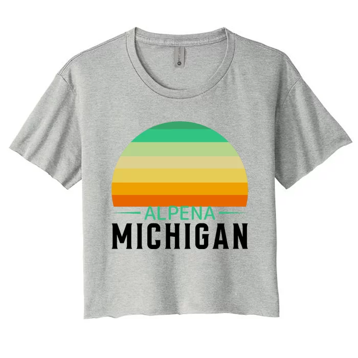 Alpena Michigan Retro Sunset Women's Crop Top Tee