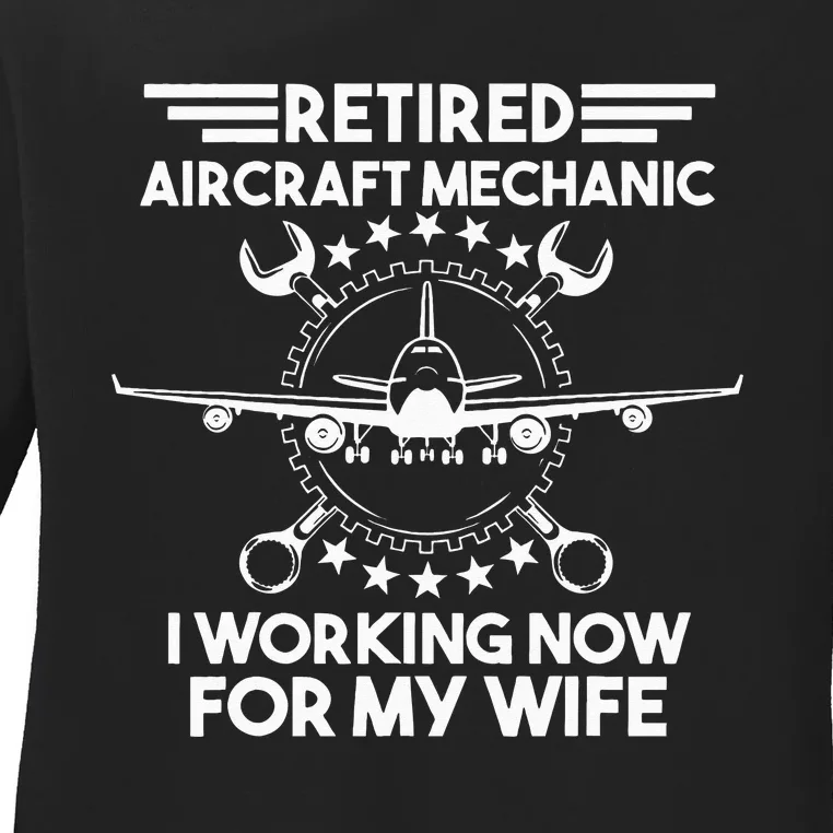 Aircraft Mechanic Retired Retirement Gift Ladies Long Sleeve Shirt