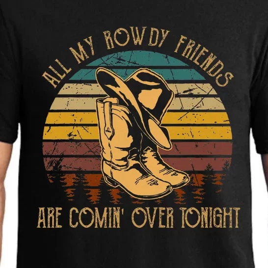 All My Rowdy Friends Are Comin Over Tonight Retro Boots Hat Pajama Set