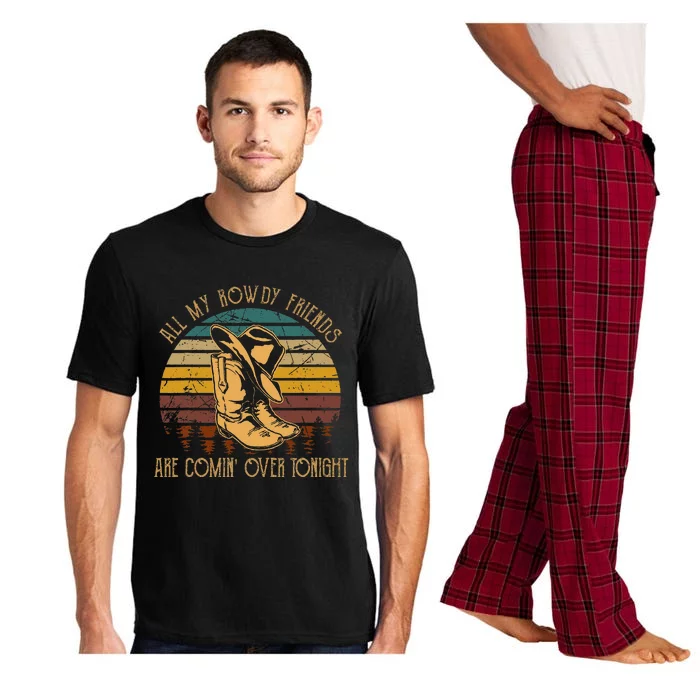 All My Rowdy Friends Are Comin Over Tonight Retro Boots Hat Pajama Set