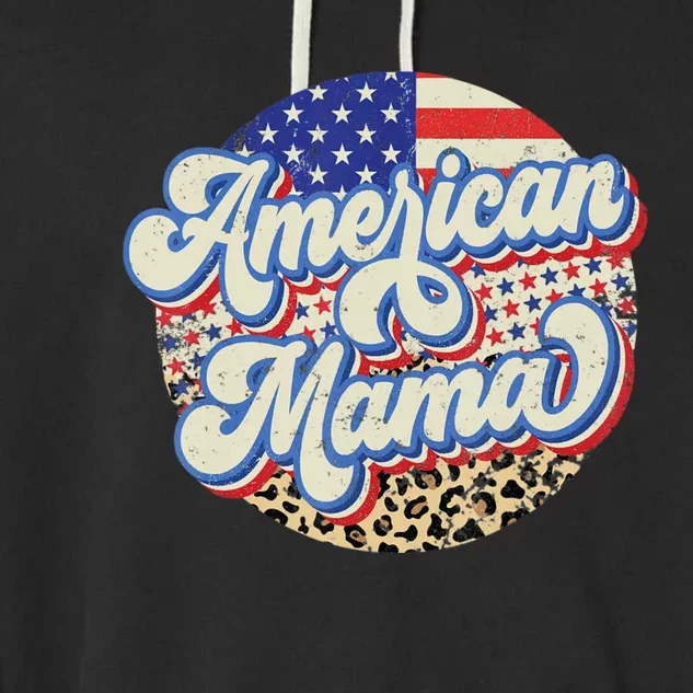 American Mama Retro 4Th Of July Leopard Garment-Dyed Fleece Hoodie