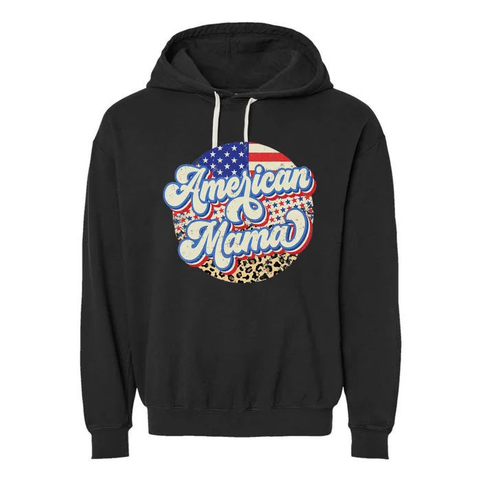 American Mama Retro 4Th Of July Leopard Garment-Dyed Fleece Hoodie