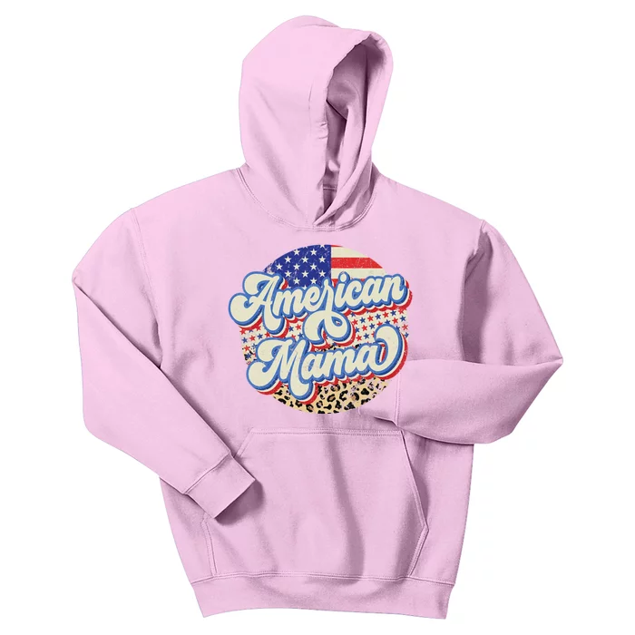 American Mama Retro 4Th Of July Leopard Kids Hoodie