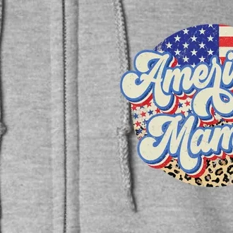 American Mama Retro 4Th Of July Leopard Full Zip Hoodie