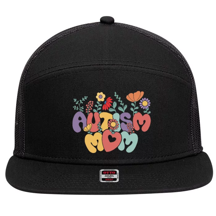 Autism Mom Retro Vintage Groovy Autism Awareness Women Gift 7 Panel Mesh Trucker Snapback Hat