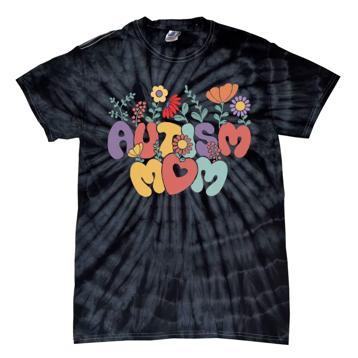 Autism Mom Retro Vintage Groovy Autism Awareness Women Gift Tie-Dye T-Shirt