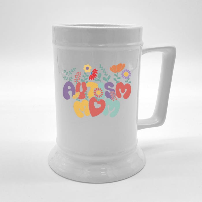 Autism Mom Retro Vintage Groovy Autism Awareness Women Gift Front & Back Beer Stein