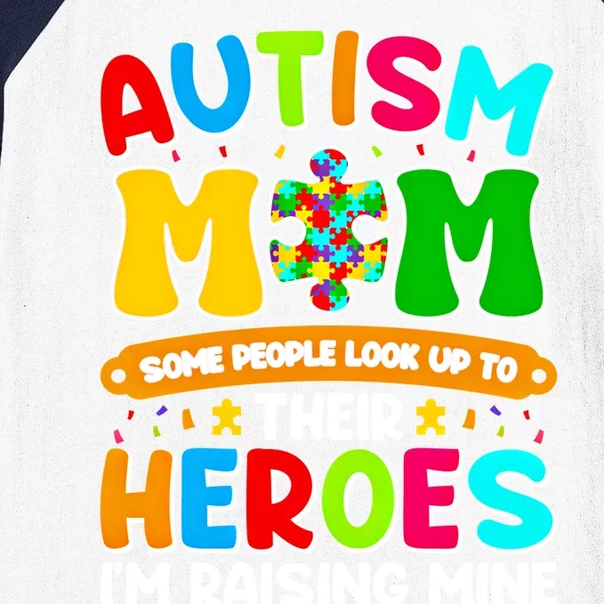 Autism Mom Raising Hero Puzzle Piece Autism Awareness Cool Gift Baseball Sleeve Shirt