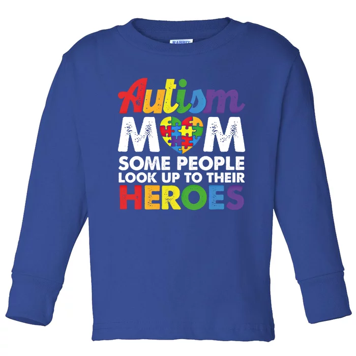 Autism Mom Raising My Hero Autism Awareness Puzzle Heart Gift Toddler Long Sleeve Shirt