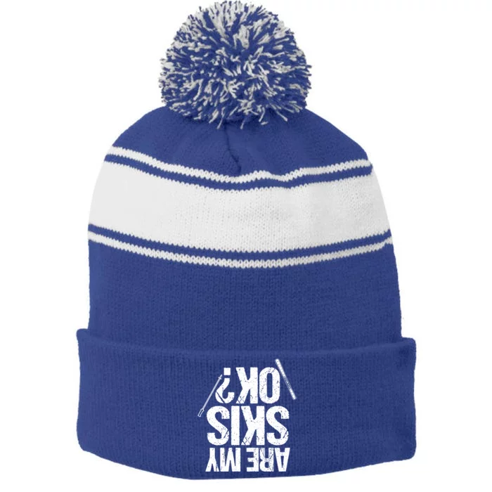 Are My Ski Ok? Skiing Snow Mountain Winter Gift Stripe Pom Pom Beanie