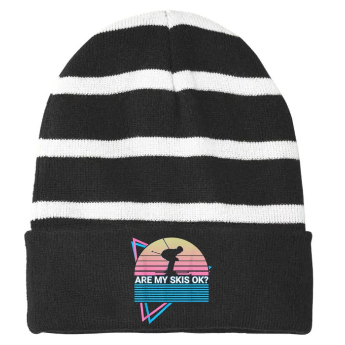 Are My Skis Ok? Skiing Ski Retro Striped Beanie with Solid Band