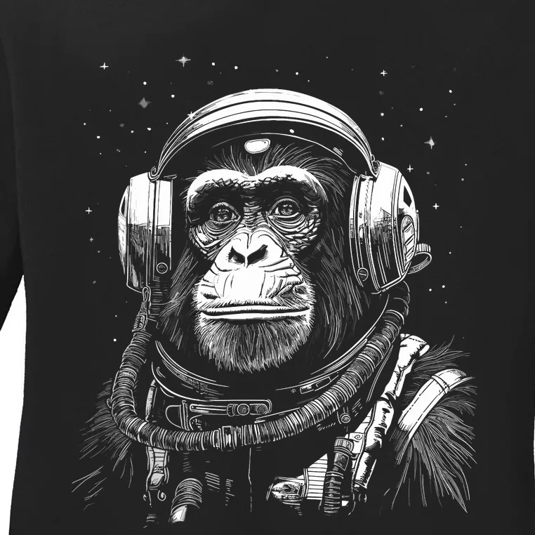 Astronaut Monkey Space Exploration Ladies Long Sleeve Shirt