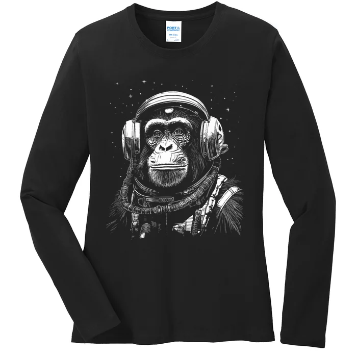 Astronaut Monkey Space Exploration Ladies Long Sleeve Shirt