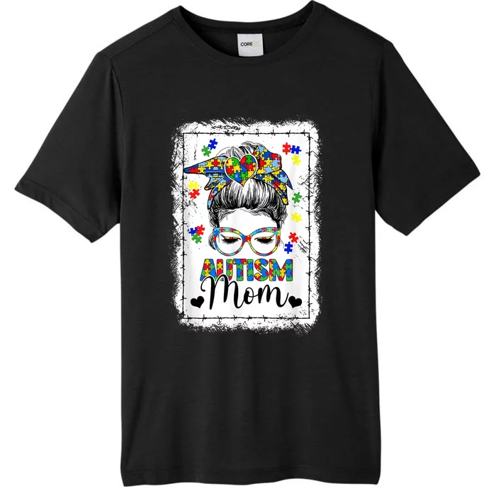 Autism Mom Shirt Messy Bun Mother’s Day Autism Awareness ChromaSoft Performance T-Shirt