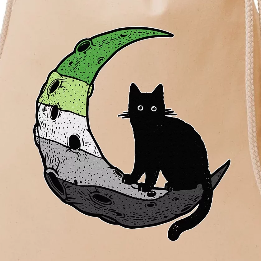 Aromantic Moon Space Cat Aro Pride Flag LGBT Subtle Asexual Drawstring Bag