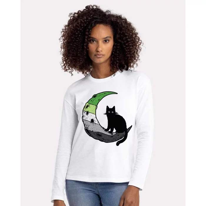 Aromantic Moon Space Cat Aro Pride Flag LGBT Subtle Asexual Womens Cotton Relaxed Long Sleeve T-Shirt