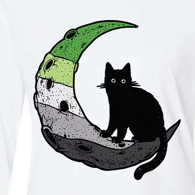 Aromantic Moon Space Cat Aro Pride Flag LGBT Subtle Asexual Womens Cotton Relaxed Long Sleeve T-Shirt